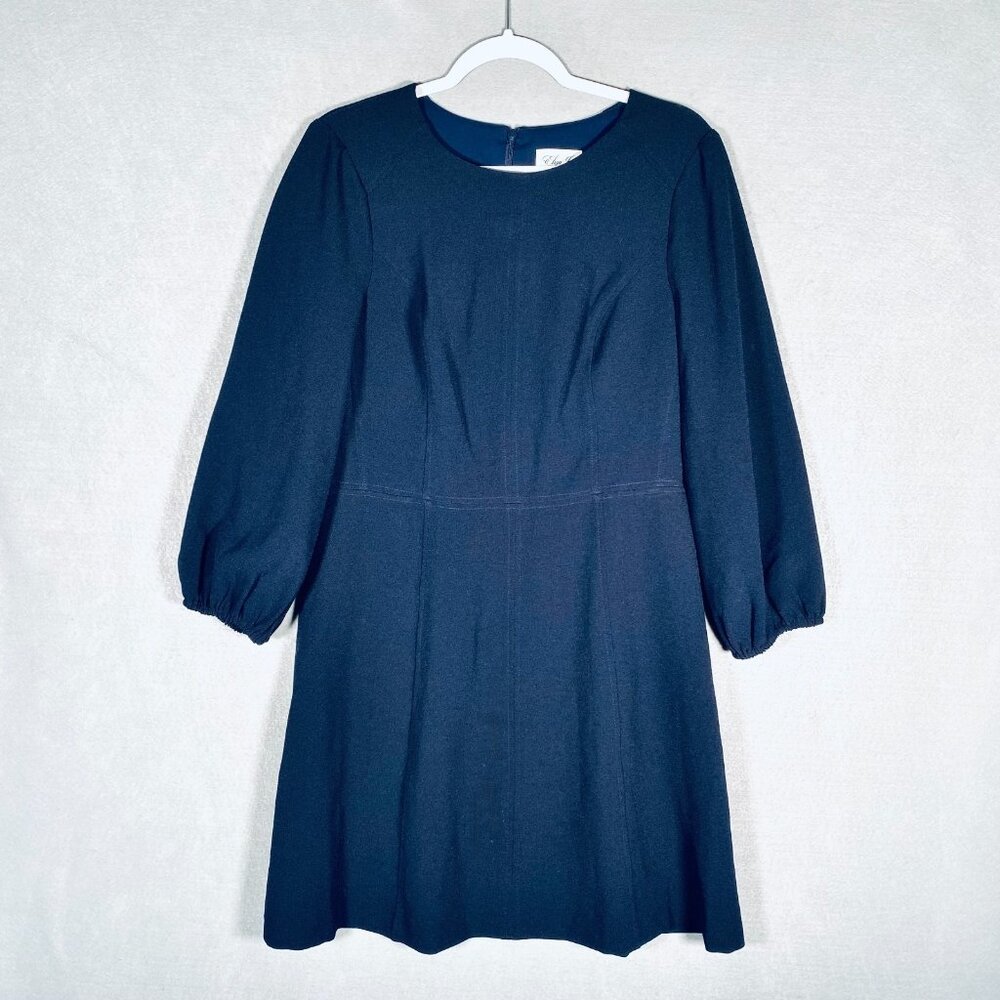 Eliza J Swing Dress Womens 12 Blue Stretch Pleated Knee Length Quiet Luxury
